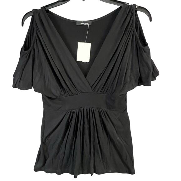 Soprano Y2K Babydoll Top Womens M Black Cold Shoulder Empire Flowy Whimsygoth - Picture 2 of 13